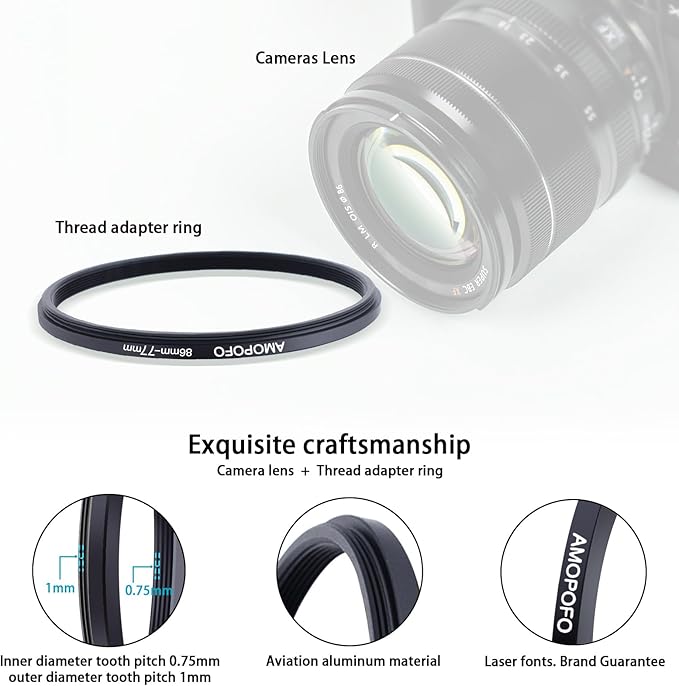 86mm Lens to 77mm Camera Filter Ring,86mm to 77mm Step-Down Ring Filter Adapter for 77mm UV,ND,CPL,Metal Step-Down Ring