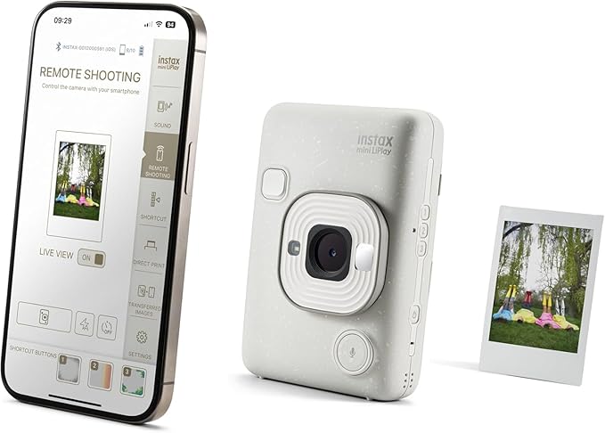 Fujifilm Mini LiPlay Hybrid Instant Camera with Mini Film, 32GB microSD Card, Charging Cable, Hand Strap and Pixibytes Microfiber Cleaning Cloth... (Misty White + 40 Sheets)