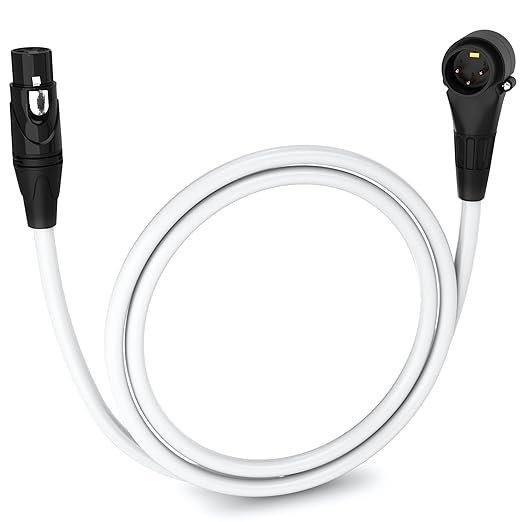 LyxPro 3 Feet Right Angle XLR Male to Female 3 Pin Mic Cord for Powered Speakers Audio Interface Professional Pro Audio Performance Camcorders DSLR Video Cameras and Recording Devices - White