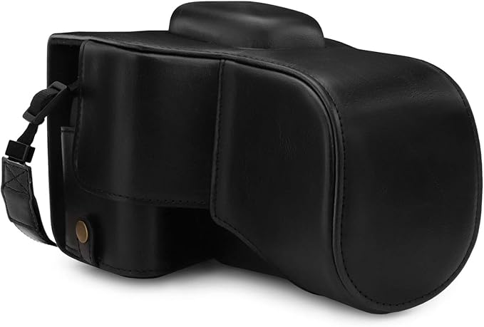 MegaGear MG1607 Ever Ready Leather Camera Case compatible with Canon EOS Rebel T7 (18-55mm), 2000D (18-55mm) - Black