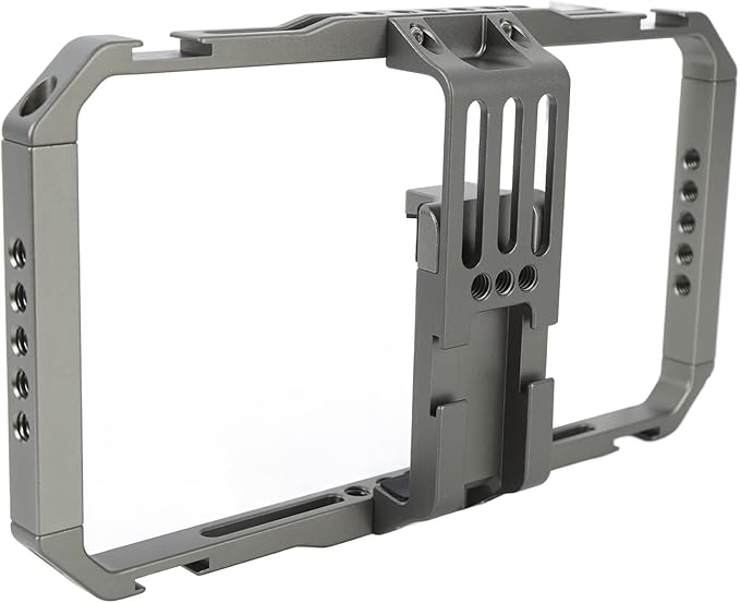 Smartphone Video Rig Camera Cage, Handheld Phone Video Stabilizer with Dual Handles, Aluminum Alloy Vlogging Cage with Cold Shoe and 1/4" Mounts for Phones 2.5-3.4in