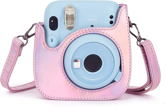 Phetium Instant mini 12 Camera Protective Case Compatible with Instax Mini 12 11,PU Leather Bag with Pocket and Adjustable Shoulder Strap (Magic Pink)