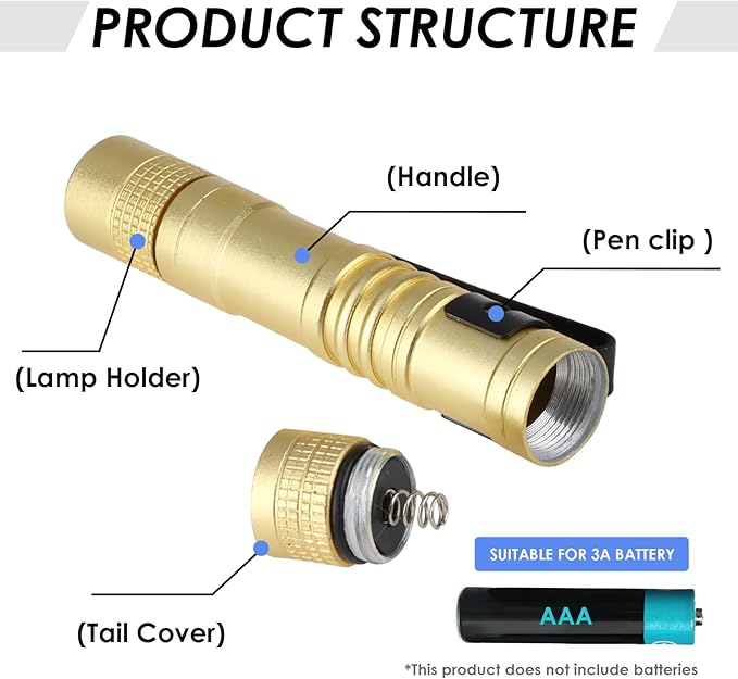 Mini Flashlight, AAA Small Pen Light with Clip, Portable 500lm Pocket Pen Flashlight for Inspection Repair Outdoor Emergency (3 Pack, Yellow, 3.5")