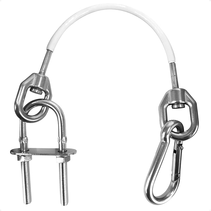 Five Oceans 12-Inch Anchor Safety Straps, Heavy Duty 7x19 PVC Coated Stainless Steel 6mm Wire Rope, Includes 5/16-Inch Carabiner Snap Hook and 5/16-Inch U-Bolt - FO4560
