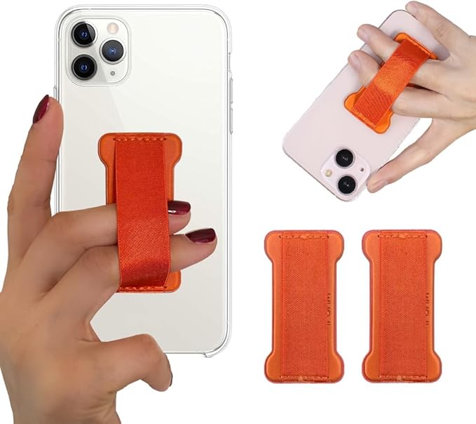 Finger Strap Phone Holder - Ultra Thin Anti-Slip Universal Cell Phone Grips Band Holder for Back of Phone -2Pack（Orange）