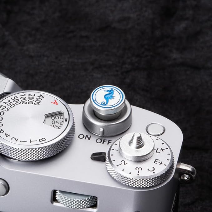 Hippocampus japonicus Soft Release Button - Red - fits Any Standard Threaded Release - Fujifilm X100V, X100F, X100T, Xpro3 & Xpro2, X-T3, X-T2, X-E3, X-E2s, X-E2, X-T30, X-T20 (Silvery)