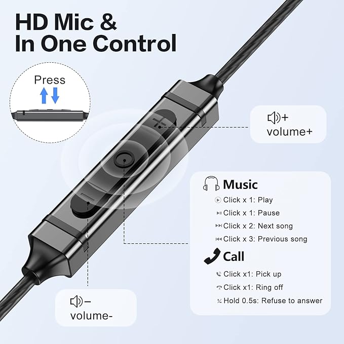 USB C Headphone for Samsung S25 S24 S23 Ultra FE S22 A16 A55 A54 Wired Earbuds Magnetic in-Ear Type C Earphone with Microphone Volume Control Stereo Noise Canceling for iPhone16 15 Pro Max Pixel 9 8a