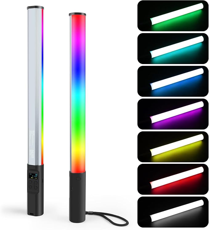 PULUZ RGB LED Video Light Stick, Photography Lighting Wand with 132 LEDs Lights, Dimmable 2500K~9000K CRI95+ Full Color LED Light with 2600mAh Battery, 20 Light Scenes
