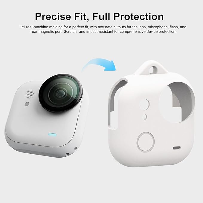 UicPuzo Full Body Silicone Case with Lens Cap & Lanyard for Insta360 GO Ultra, Anti-Scratch Protective Skin Cover,Non-Slip Grip & Shockproof Design (White)
