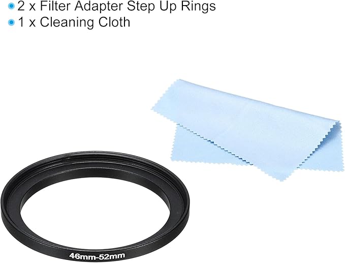 PATIKIL 46mm-52mm Metal Step Up Ring with Cleaning Cloth, 2 Pack Camera Lens Filter Adapter Ring Aluminum Filter Adapter Ring for Camera Lenses Hood, Black
