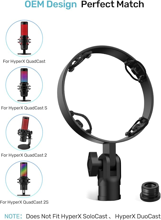 [Custom Built for HeyperX Quadcast Shouck Mount ] Microphone Mount Stand Mic Mount Adapter with 5/8" 3/8" Screw Adapter with Microphone Stand & Boom Arm