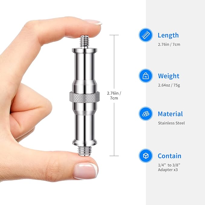 NEEWER Pack of 3 Standard 1/4 to 3/8 Inch Metal Converter Thread Adapter Spigot Stud for Studio Light Stand, Hotshoe/Coldshoe Adapter, Ball Head, Wireless Flash Receiver, Trigger - ST23