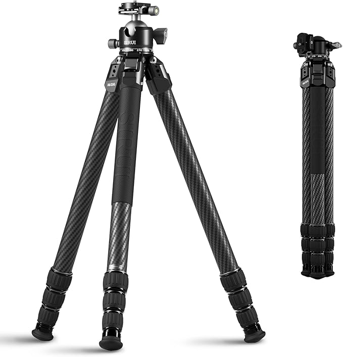 SIRUI Heavy-Duty Carbon Fiber Tripod, 59.8” Pro Tripod with Low Center of Gravity Ball Head, 44lbs Load, 6 Mounting Ports, Corrosion Resistance–for DSLR, Mirrorless, Telephoto, Wildlife（AM-324S+G1）