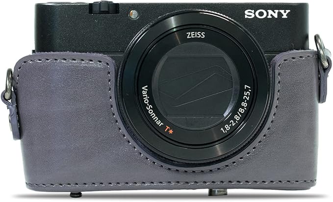 MegaGear MG680 Ever Ready Leather Camera Case compatible with Sony Cyber-shot DSC-RX100 VI, DSC-RX100 V, DSC-RX100 IV, DSC-RX100 III - Gray