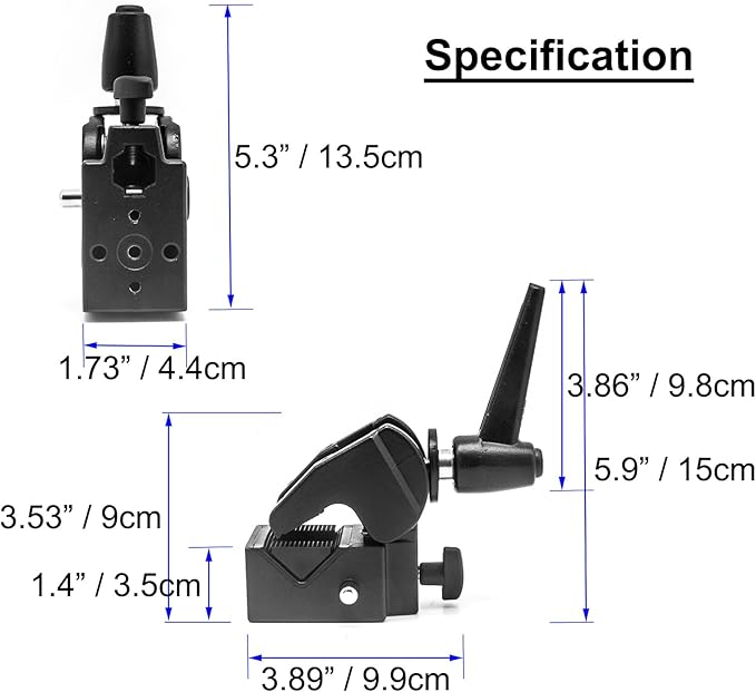 PHOCUS Super Clamp with Standard 5/8" Stud for Photography Studio Video Camera Lighting, Max Load 33lb /15kg, for Round Pipe and Flat Surface