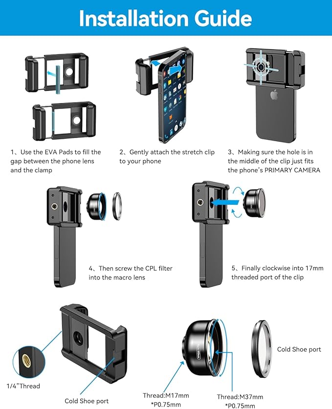 APEXEL 15X Macro Lens for iPhone with LED Fill Light, Samsung, Android Phone, with Universal Lens Clip Attachment (Fits for Almost Smartphone)