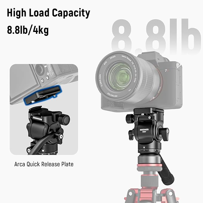NEEWER Tripod Fluid Head with +/-10° Leveling Base, Metal Drag Pan Tilt Head Mount with Arca Type QR Plate Telescopic Handle Cleaning Cloth for Compact DSLR Camera Camcorder, Max Load 8.8lb/4kg, GM27