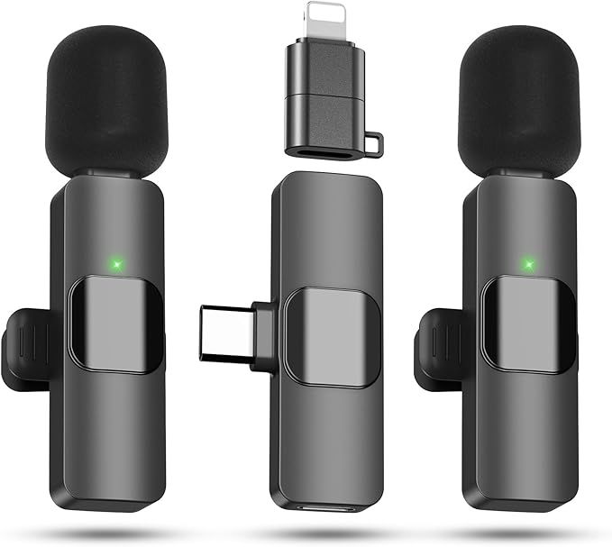 2 Pack Wireless Lavalier Microphone with Charging Case for iPhone, iOS and Android Phone, Mini Microphone for Video Recording, Interview, Podcast, Vlog, Tiktok, YouTube (Black)