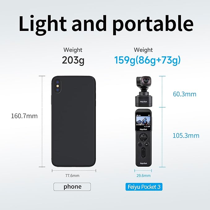 FeiyuTech [Official Pocket 3 KIT Detachable 3-Axis Gimbal Stabilized Action Camera,12MP,130° FOV,1/2.3" CMOS,4K 60 Video,Magnetic,AI Tracking,for Sport/Motorcycle,Cordless (Remote Handle+Camera)