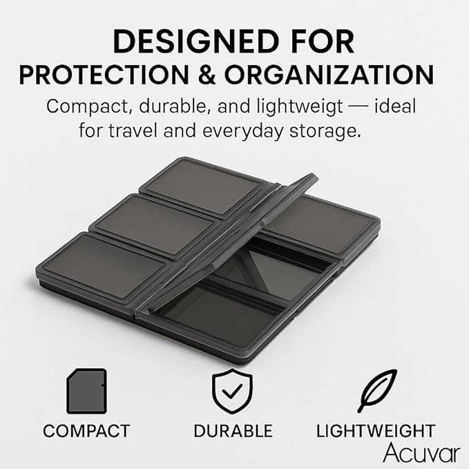 Acuvar 12 Slot SD/SDHC Memory Card Hard Plastic Case – Durable ABS Portable SD Card Storage Box Organizer, Protective Hard Shell SD Card Carrying Case for Photographers, Anti-Shock & Waterproof