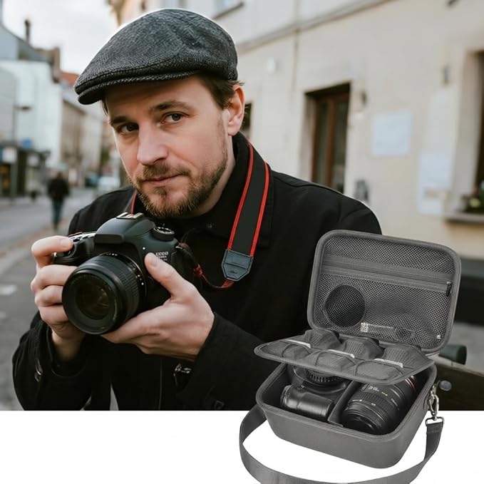 Comecase Hard Camera Case for Canon EOS Rebel T7 R50 R100 R10 R5 R6 R8 Mark II, DSLR Mirrorless Camera Bag with 6 Slots &Adjustable Divider for Lens and Accessories, Travel Storage, Grey