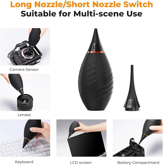 K&F CONCEPT Air Blower, with Long Nozzle/Short Nozzle Switch Design, Single Air Intake Camera Lens Blower, for Digital SLR Lens Sensor LCD Screens Musical Instruments Keyboards Telescope Filters