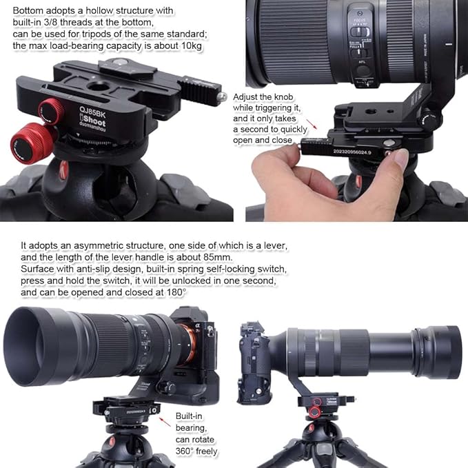 iShoot 360°Quick Self-Locked Lever Clamp Converter Adapter Knob Fine-Tuned, Compatible with Manfrotto 200PL/410PL Plate & Arca-Swiss Fit Camera Quick Release Plate & ARCA Manfrotto GITZO Tripod Head