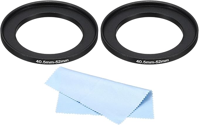PATIKIL 40.5mm-52mm Metal Step Up Ring with Cleaning Cloth, 2 Pack Camera Lens Filter Adapter Ring Aluminum Filter Adapter Ring for Camera Lenses Hood, Black