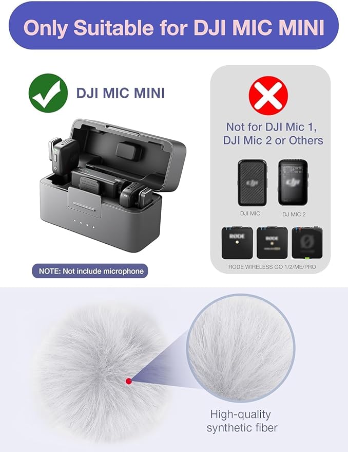 YOUSHARES Microphone Wind Muff Compatible with DJI Mic Mini - 2 Packs Furry Windproof Cover Suitable for DJI MINI 2024 Wireless to Reduce Wind Noise