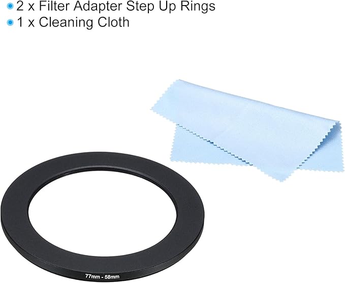 PATIKIL 77mm-58mm Metal Step Down Ring with Cleaning Cloth, 2 Pack Camera Lens Filter Adapter Ring Aluminum Filter Adapter Ring for Camera Lenses Hood, Black