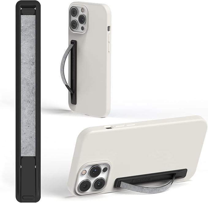 SleekStrip SleekGrip-Essential Ultra Thin Phone Grip Stand,Slim Metal Finger Loop Ring Hand Holder Strap Cell Phone Grips for iPhone 16 Pro Max,17 Air,Android,Case Back - Black x Misty Shadow