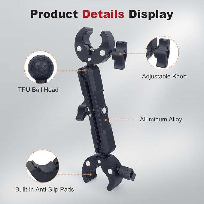 Double Clamp Mount,Double Super Clamp Camera Mount with 360° Ballhead Magic Arm for Desk, Cross Bars,Tripod, Handlebar Studio Light Stand Holder Photography Reflector, Flag, Umbrella,JC025
