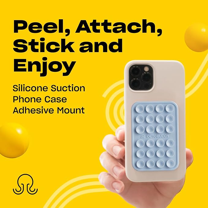 OCTOBUDDY Classic - Silicone Suction Phone Case Adhesive Mount - Hands-Free, Strong Grip Holder for Selfies & Videos - iPhone & Android Compatible - 2.25″ x 3.25″, Baby Blue