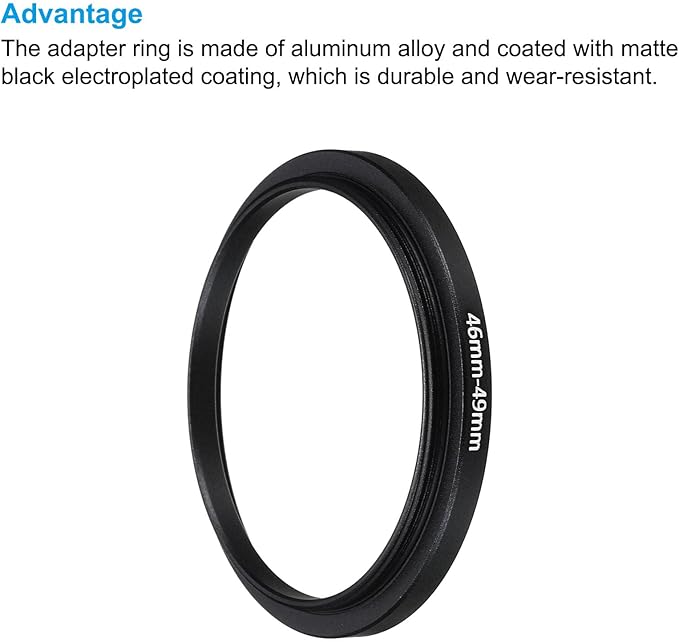 PATIKIL 46mm-49mm Metal Step Up Ring with Cleaning Cloth, 2 Pack Camera Lens Filter Adapter Ring Aluminum Filter Adapter Ring for Camera Lenses Hood, Black