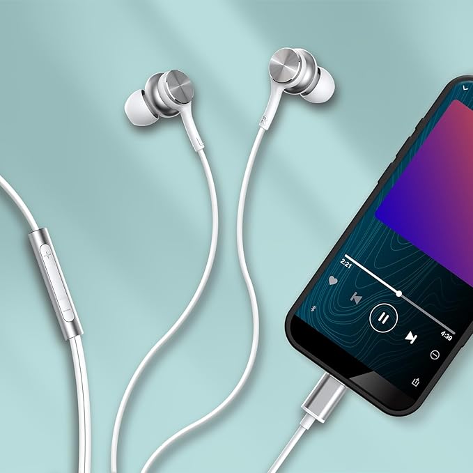 Maxell USB-C Wired Earbuds with USB-A Adapter, Built-in Microphone with Volume and Track Control, Compatible with All Devices with a USB-C and/or USB-A Port, Immersive Digital Chipset, White, 197293