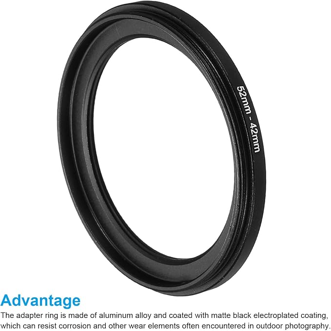 PATIKIL 52mm-42mm Metal Step Down Ring, Camera Lens Filter Adapter Ring Aluminum Filter Adapter Ring for Camera Lenses Hood, Black