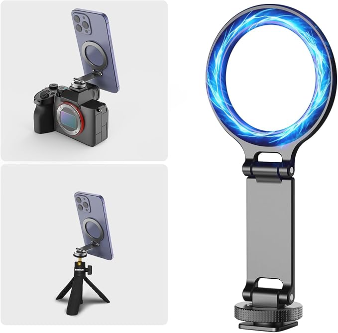 Magnetic Phone Tripod Clamp, Aluminum Magnetic Cold Shoe Camera Mount Compatible for iPhone 17/16/15/14/13 Pro Max, MAG Adapter Holder with 1/4" Screw for Photography