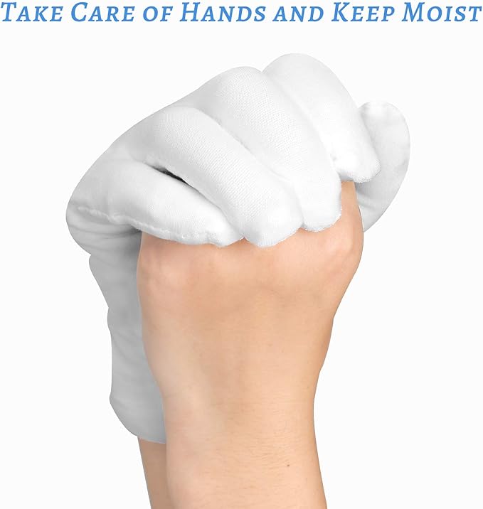Cotton Gloves, 10pairs White Cotton Gloves for Dry Hands Sleeping, Washable Stretch Material for Men and Women Eczema Moisturizing