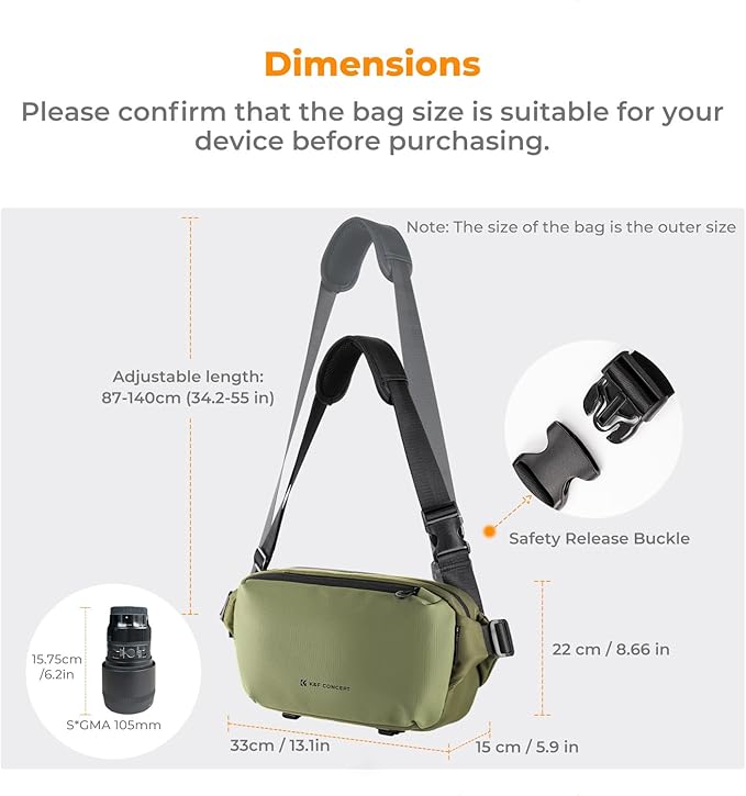 K&F Concept 2 in 1 Sling Bag Everyday Shoulder Bag & Multifunction Photography Crossbody Camera DSLR Backpack Portable Bag