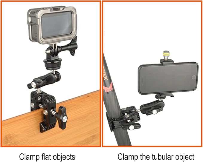 Camera Super Clamp Mount,with Magic Arm Action Camera Mount with 1/4" & 3/8" Screw Thread for Camera Cage/Lights/Monitor/Shelves/Rods/Cross Bars-A016
