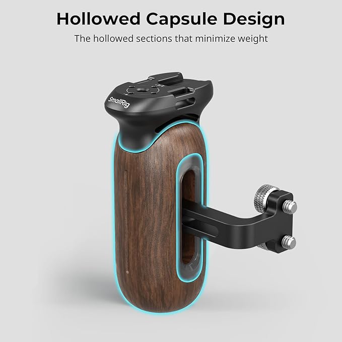 SmallRig Wooden Side Handle for Camera Cages with 1/4"-20 Threaded Holes, Left or Right Side Ergonomic Handgrip, 28mm / 1.1in Vertical Adjustment, 15kg / 33.1lb Load Capacity