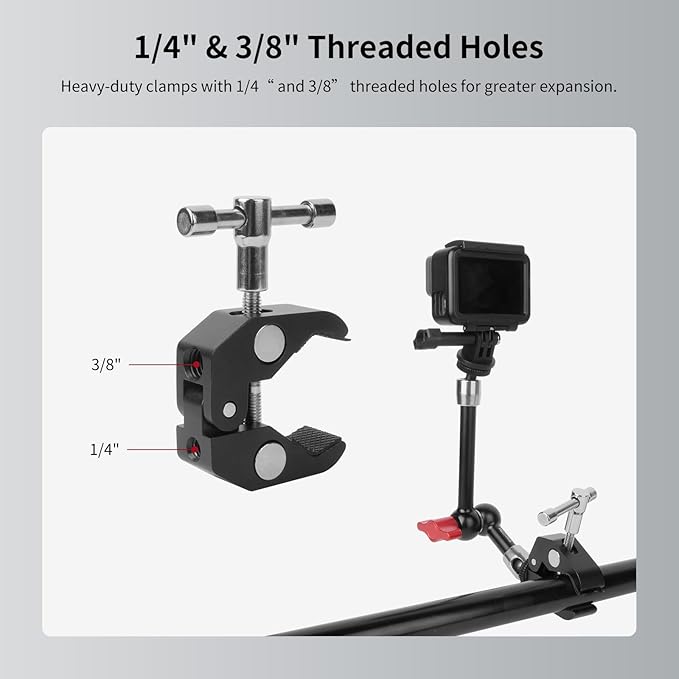 9" Magic Arm Clamp Kit with Cold Shoe Phone Holder & Tripod Mount Adapter | Versatile Mount for DSLR, Monitor, Lights, Phone, Action Cameras