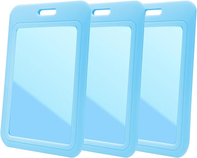 Larpur 3pcs ID Badge Holders Vertical Card Case Protectors Plastic Work ID Badge Name Tag Holders for Office, School, Factory, Sky Blue