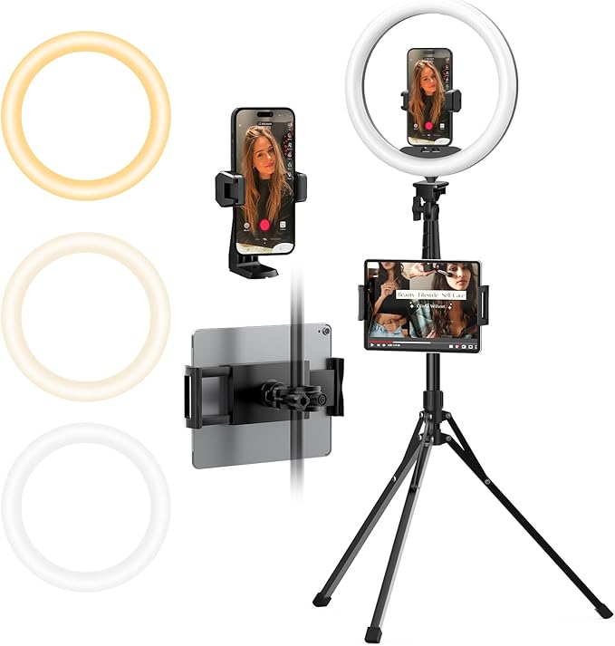 UBeesize 12" Ring Light with 74" Extendable Tripod Stand & iPad, Phone Holder, LED Circle Light with Phone,Tablet Holder for Video Recording, Photography, Live Stream, Makeup, Webcam, TikTok, YouTube