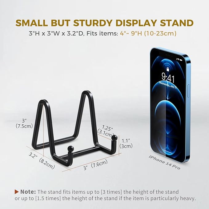 Plate Holder Easel Display Stand - 3 inch Metal Plate Stands for Display - Tabletop Picture Stand - Black Iron Easels for Display Pictures | Photo Frames | Book | Decorative Plates | Plaque - 1 Pack