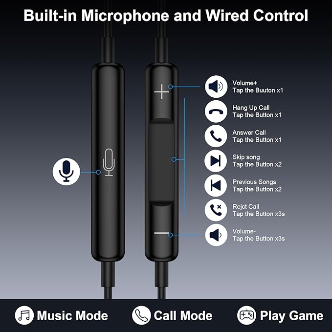 USB C Headphones for iPhone 17 Wired Ear Buds, iPhone 17 Wired Headphones usbc Wired Earbuds for Samsung Galaxy A16 A17 S25 with Microphone Noise Cancelling Braided Cord Wired Earphone, Black