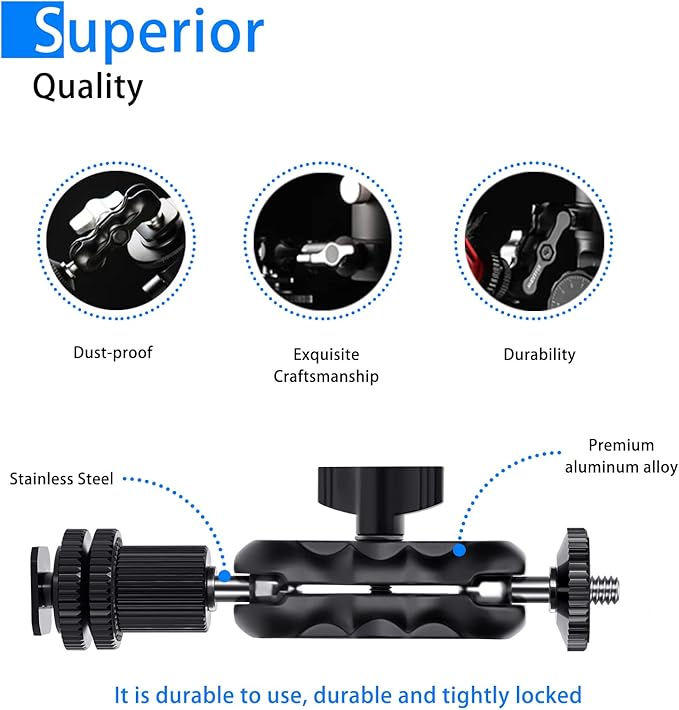 Magic Arm Cool Ballhead Double Ball Head Adapter with 1/4’’ Screw and Cold Shoe Mount - 2 Pack for Cameras, Camcorders, Monitor, Flash, LED Light, Microphone, and More