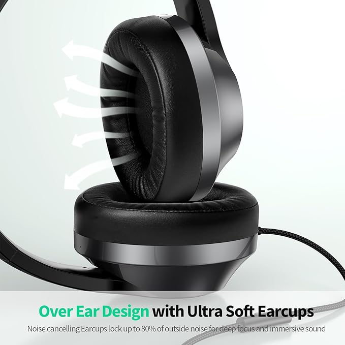 W2 USB C Headphones Wired Over Ear, 3.5mm AUX Plus USB-C Adapter, Wired Headset with Mic, Sturdy 4.9ft Extra-Long Cable for Gaming Consoles, iPhone 16, iPad & Tablets, Foldable with Pouch