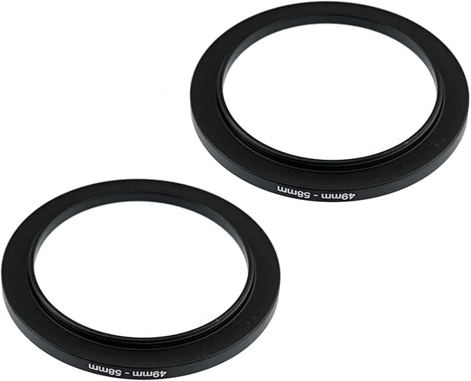 (2 Pcs) 49-58MM Step-Up Ring Adapter, 49mm to 58mm Step Up Filter Ring, 49 mm Male 58 mm Female Stepping Up Ring for DSLR Camera Lens and ND UV CPL Infrared Filter