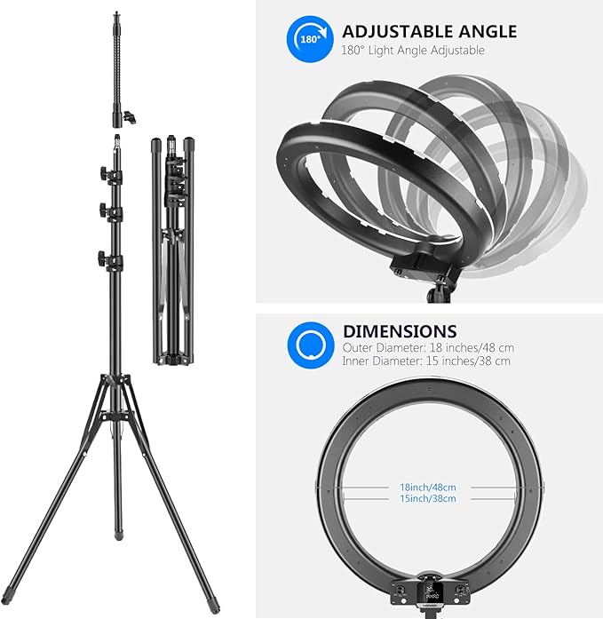 Neewer 18-inch RGB Ring Light with APP Control, Dimmable Bi-Color 3200K-5600K CRI 97+ LED Ring Light with Stand, 0-360 Full Color, 9 Scenes Effect for Selfie/Makeup/Party/Vlog/YouTube/Photography